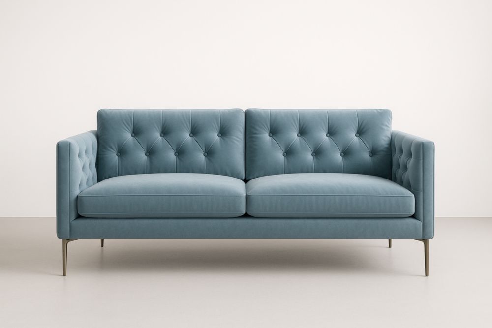 Divano 2 Posti Velluto Azzurro Gambe Metallo