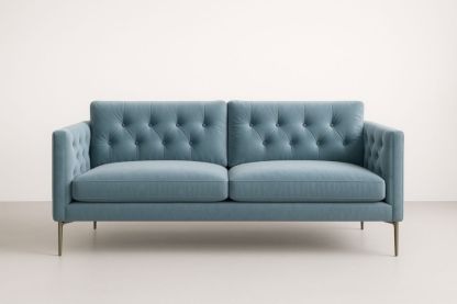 Divano 2 Posti Velluto Azzurro Gambe Metallo