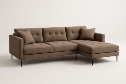 Divano angolare in tessuto marrone con chaise longue