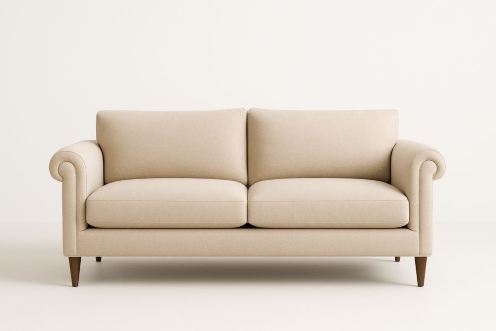 Divano Beige a Due Posti in Tessuto