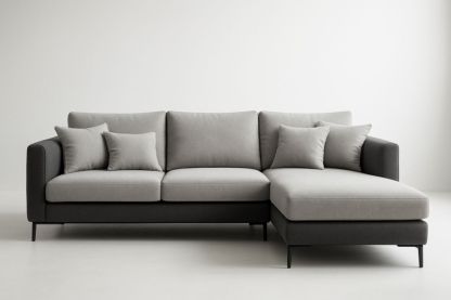 Divano angolare in tessuto poliestere grigio chiaro e scuro