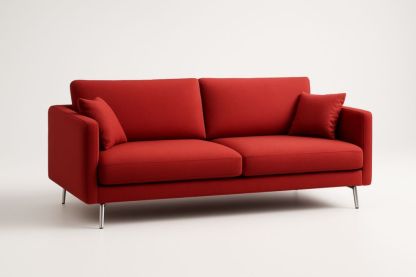 Divano in Tessuto Rosso con Cuscini e Gambe in Acciaio