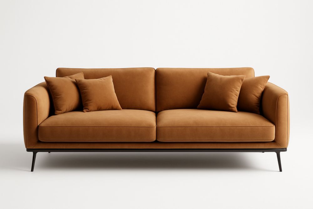 Divano a 2 posti in velluto marrone con cuscini