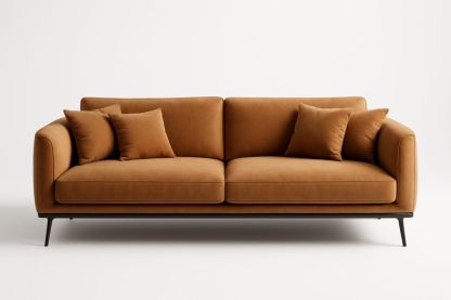 Divano a 2 posti in velluto marrone con cuscini