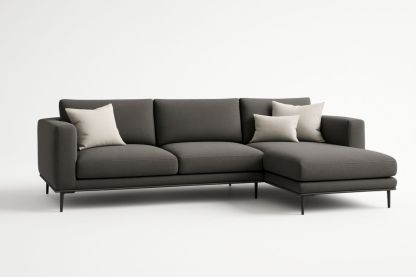 Divano angolare in tessuto grigio con chaise longue