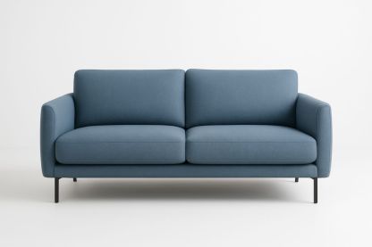 Divano due posti blu in tessuto con struttura in metallo