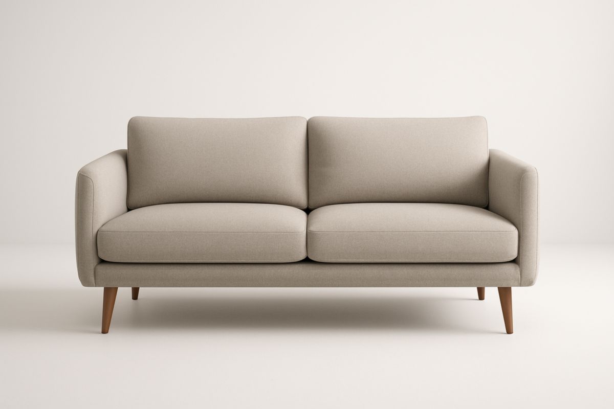 Divano due posti tessuto poliestere Beige gambe legno