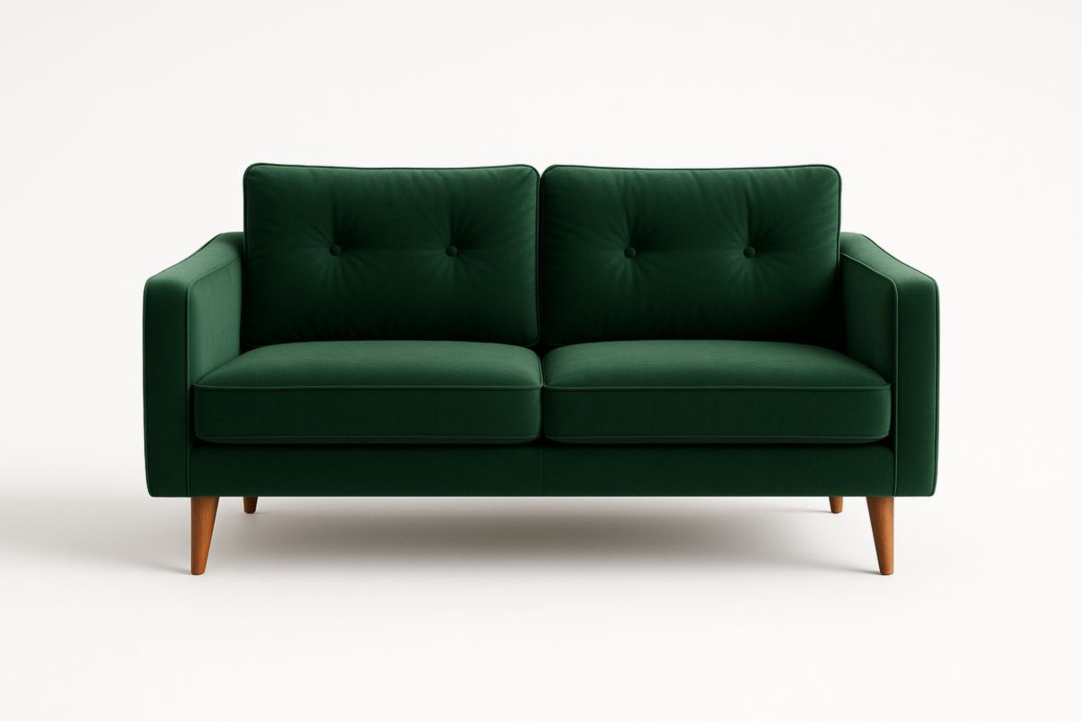 Divano 2 posti Verde Tessuto Poliestere Struttura Legno 150x85x80 cm