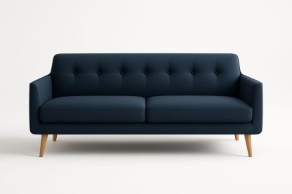 Divano moderno 2 posti blu tessuto poliestere gambe legno