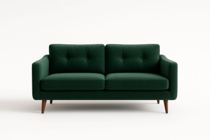 Divano 2 posti in tessuto poliestere verde con gambe in legno