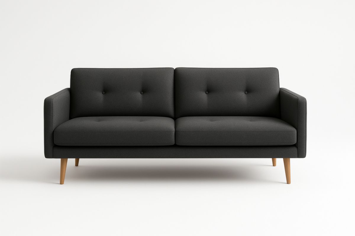 Divano 2 Posti in Tessuto con Gambe in Legno