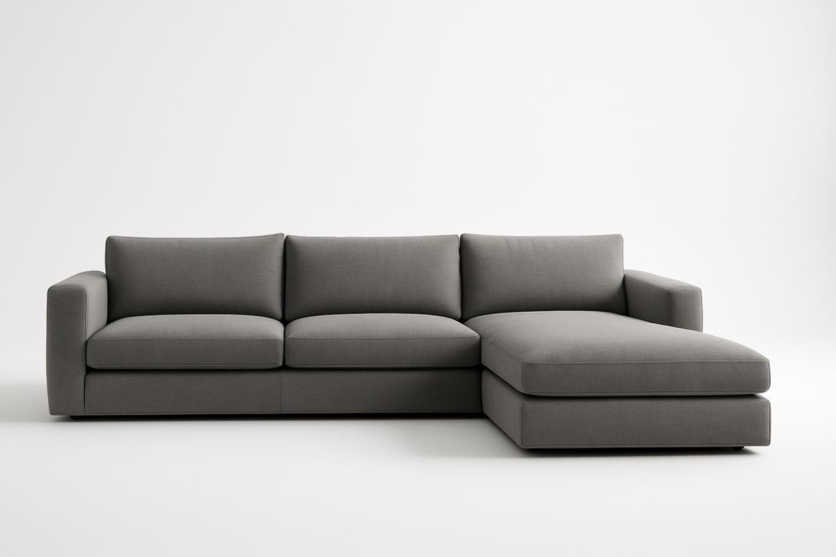 Divano angolare destro in tessuto grigio 280x180 cm