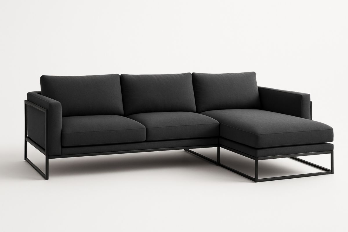 Divano Angolare in Metallo e Tessuto Grigio Scuro 300cm x 180cm