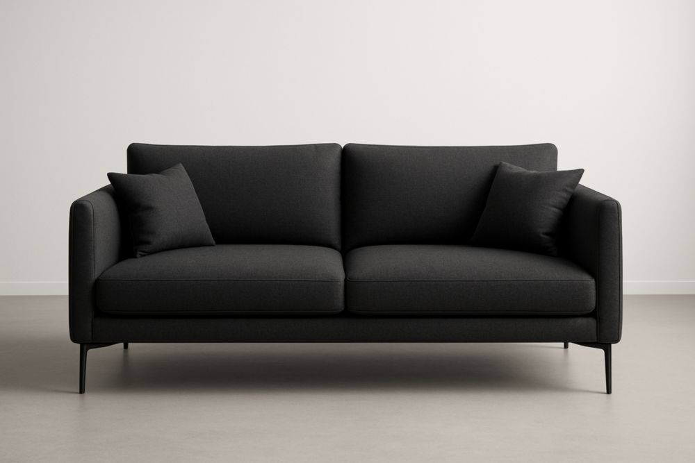 Divano in Tessuto Grigio Scuro con Gambe in Metallo