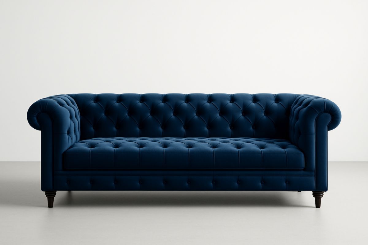 Divano in Velluto Blu Scuro Chesterfield 230x100x75 cm