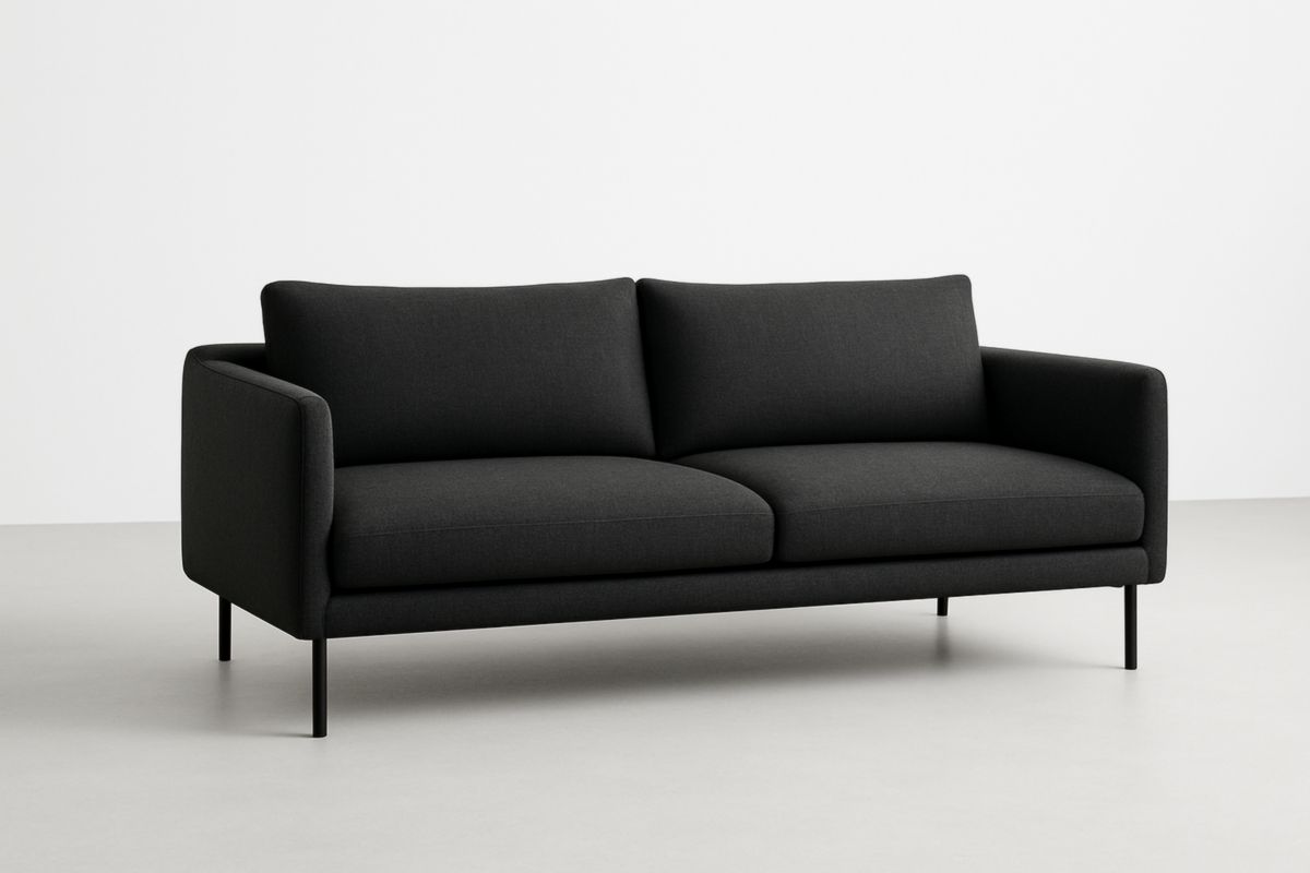 Divano a 2 Posti in Tessuto Nero con Gambe in Metallo