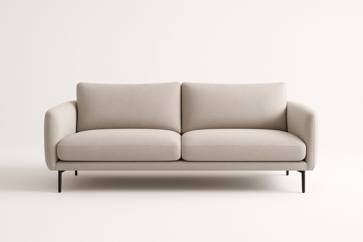 Divano in tessuto poliestere beige con struttura in metallo 200x90x85 cm