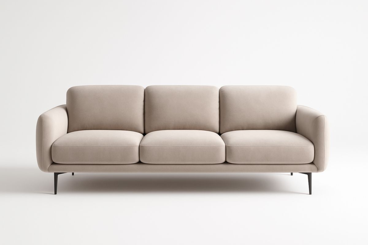 Divano 3 Posti in Tessuto Beige con Struttura in Metallo