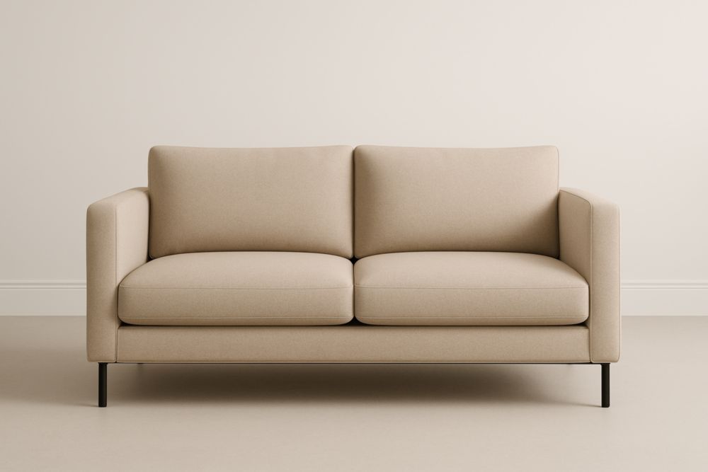 Divano due posti con struttura in legno e tessuto beige 180 cm