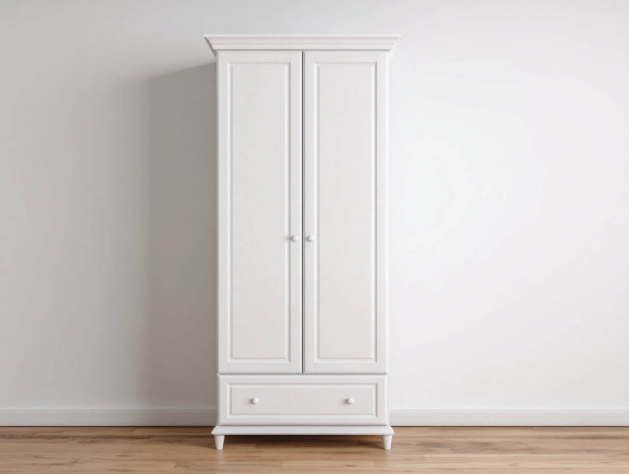 Armoire de chambre en bois 90x55x190cm - blanc - rangement - style classique