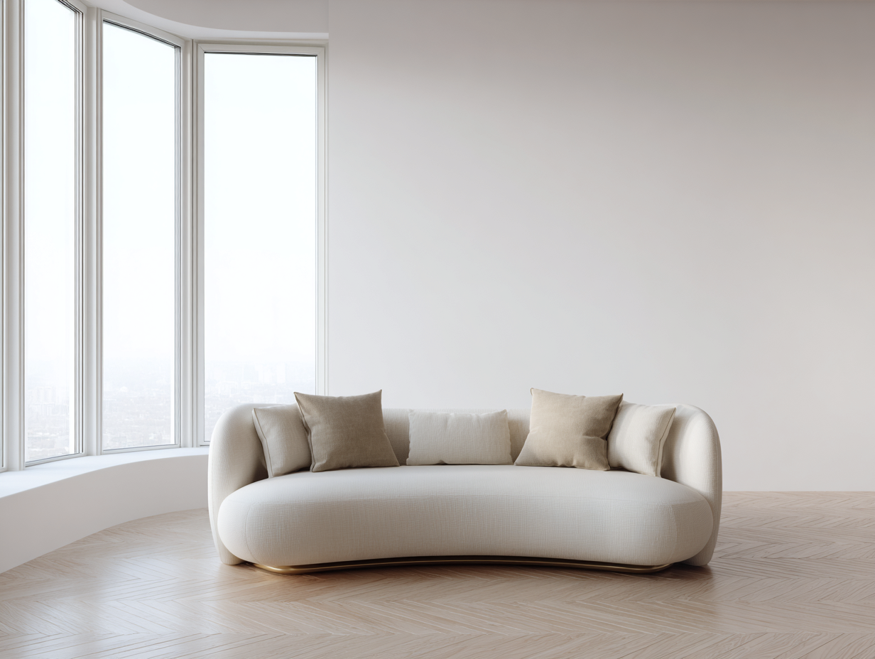 Canapé 3 places en tissu 220x100x80cm - beige clair - pour salon - design contemporain arrondi