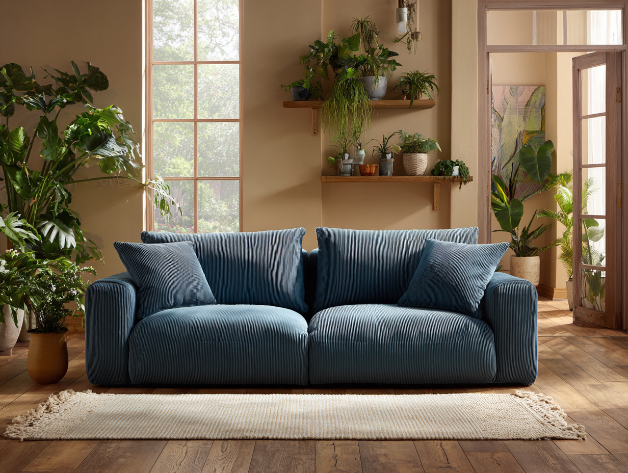 Canapé 3 places en tissu 200x95x80cm - bleu - pour salon - style contemporain confortable