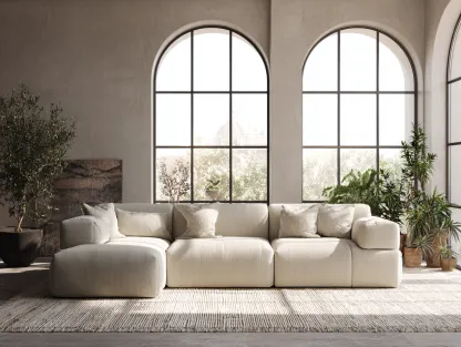 Canapé d'angle en tissu 280x95x75cm - écru - pour salon - design contemporain