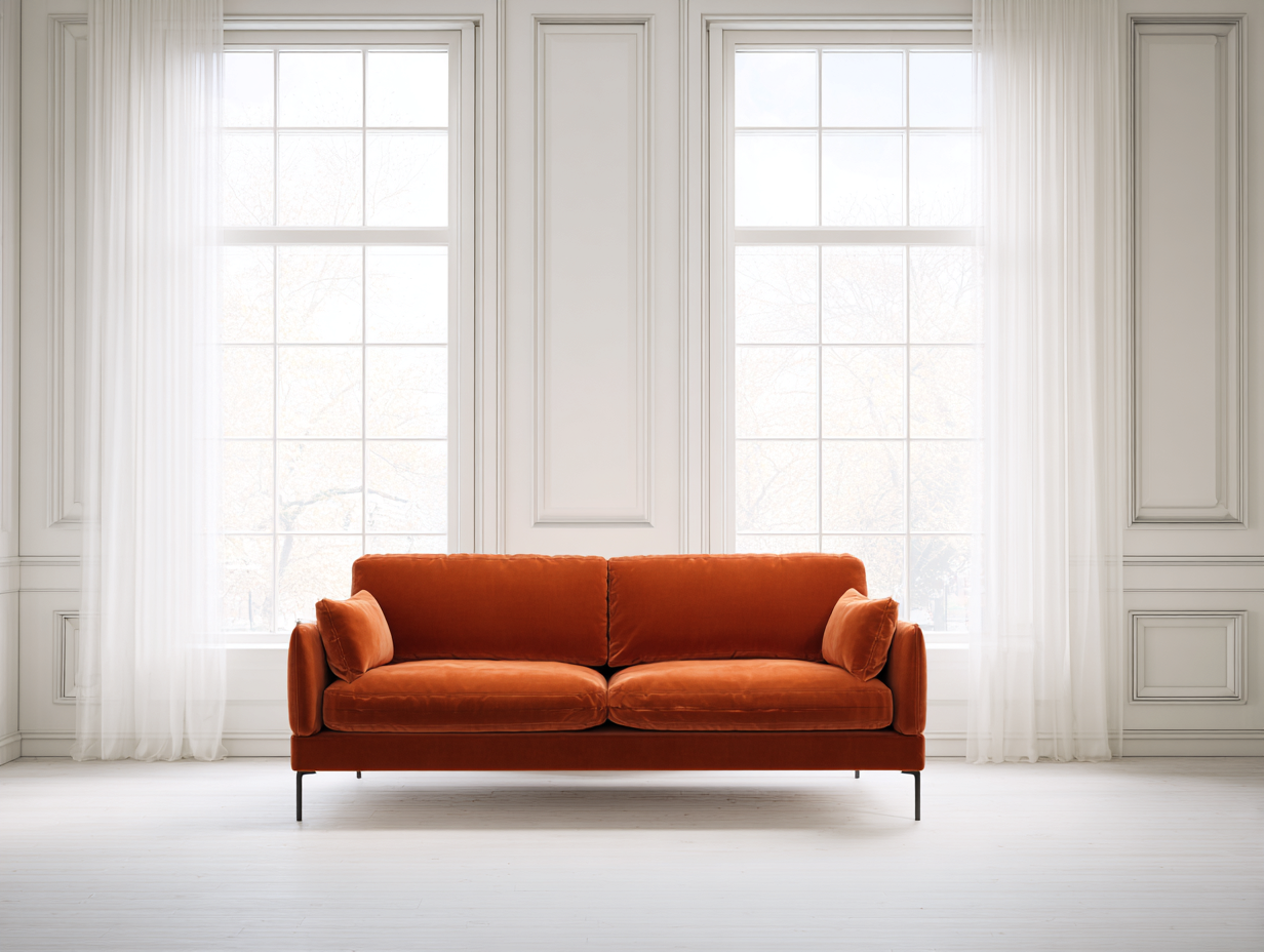 Canapé 3 places en velours 185x85x80cm - orange - salon - style moderne