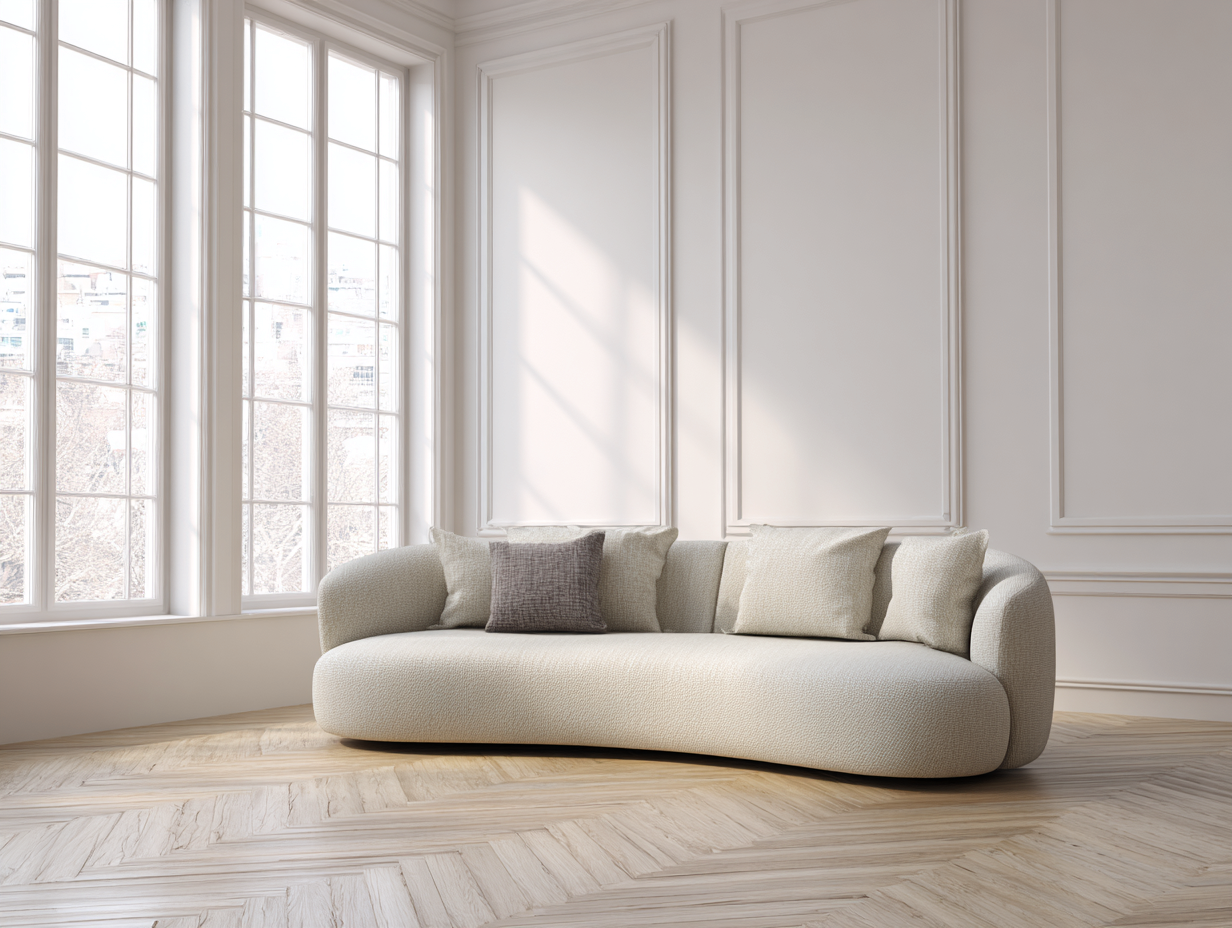 Canapé 3 places en tissu 230x95x80cm - beige - pour salon - design contemporain arrondi