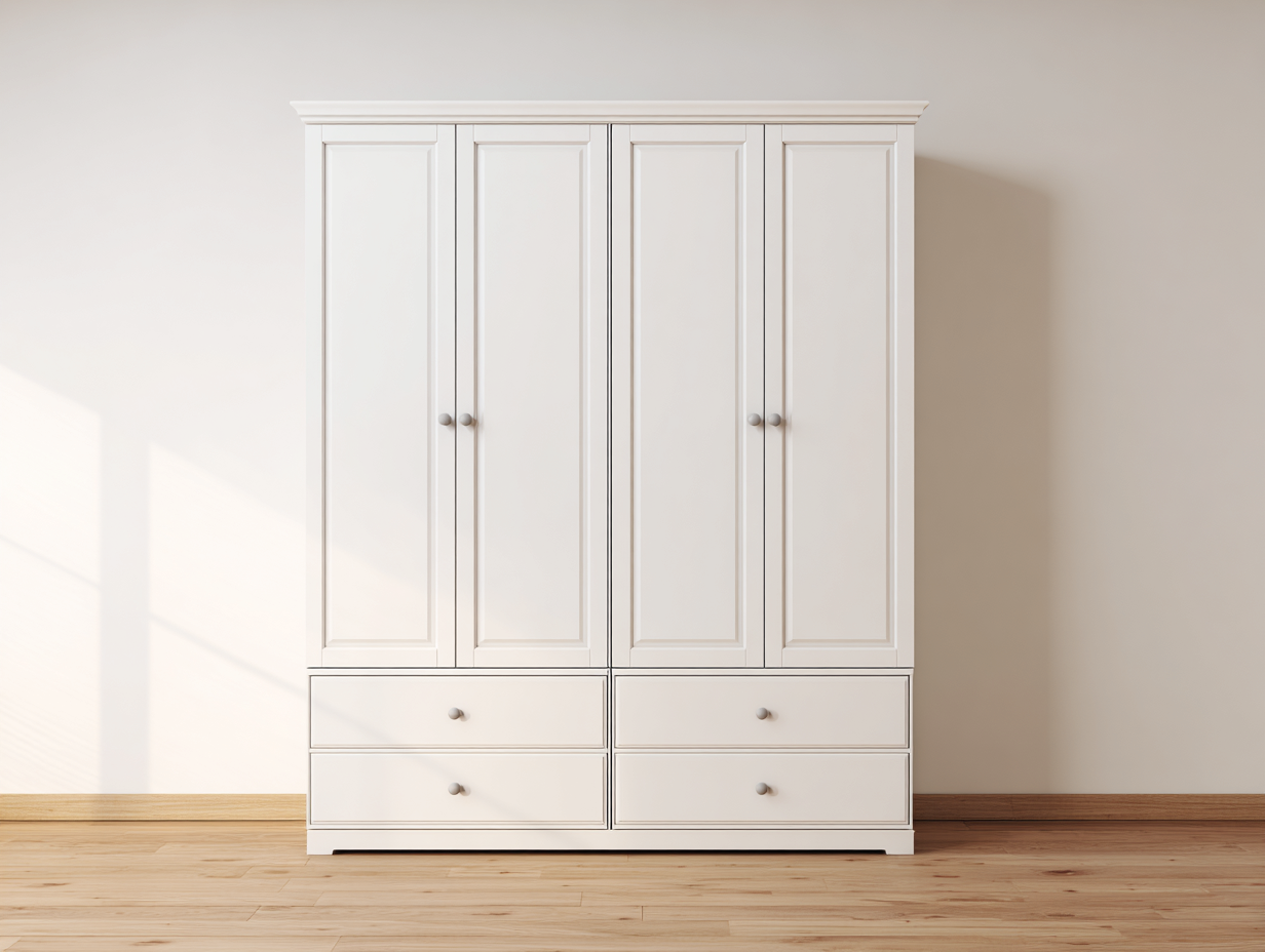Armoire en bois 160x60x200cm - blanc - pour chambre - style classique avec espace de rangement