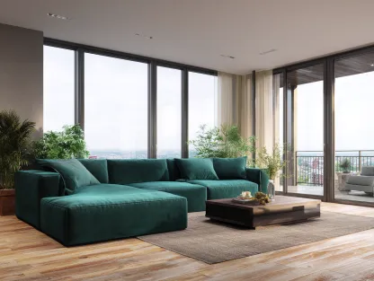 Canapé d'angle en tissu velours 320x180x80cm - vert émeraude - salon - style contemporain