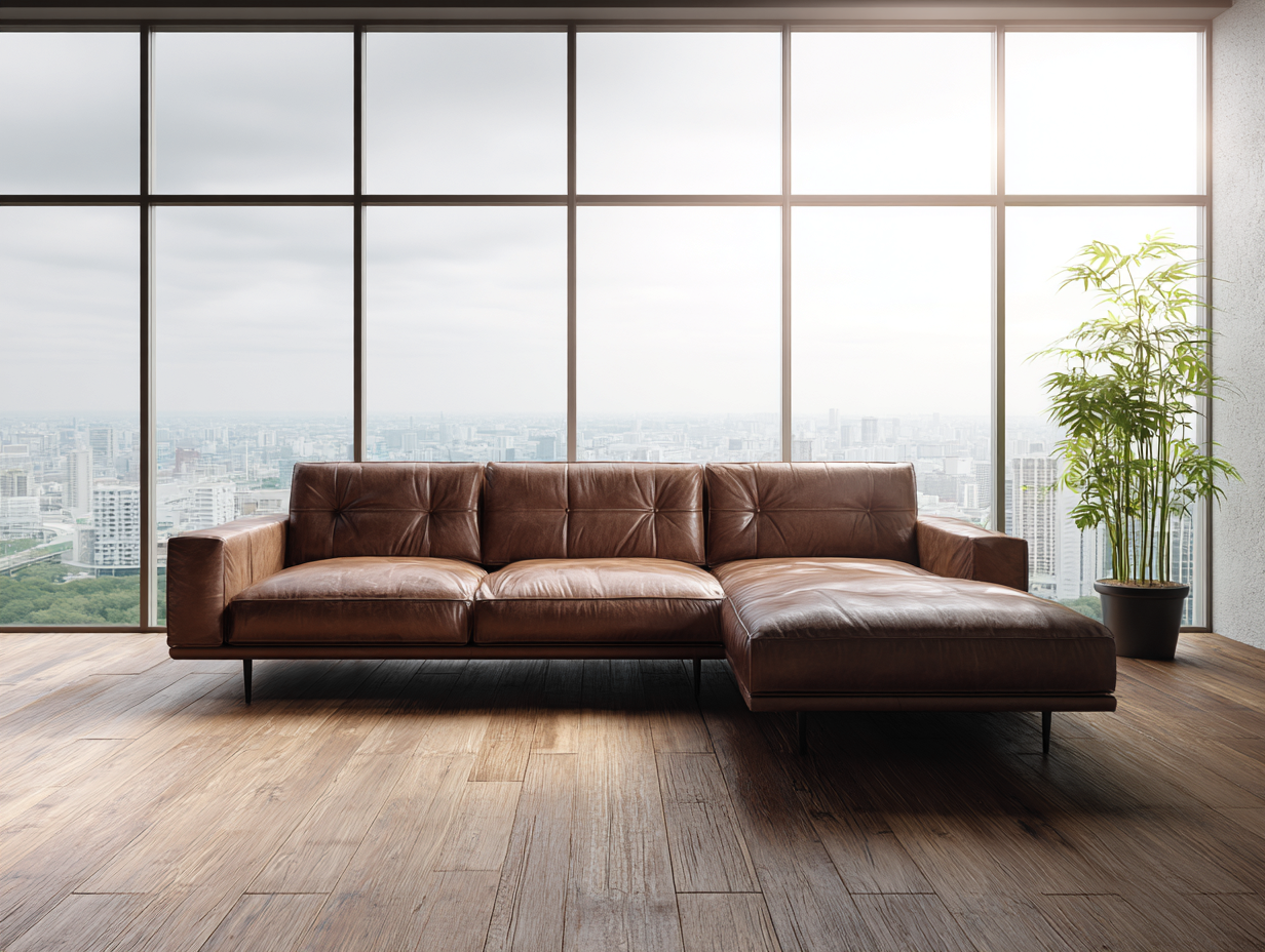 Canapé d'angle en cuir 285x165x82cm - marron - salon - style contemporain