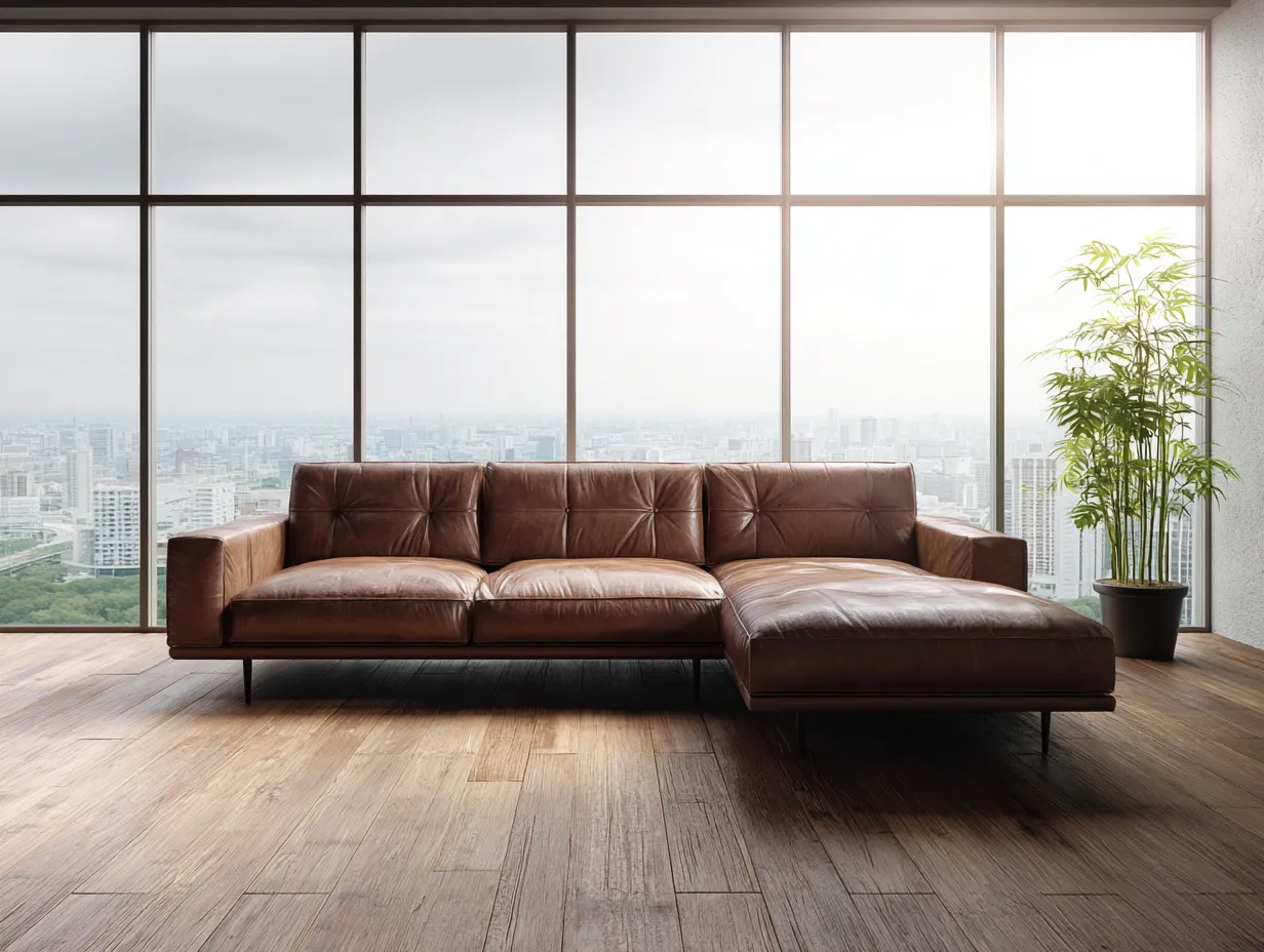 Canapé d'angle en cuir 285x165x82cm - marron - salon - style contemporain