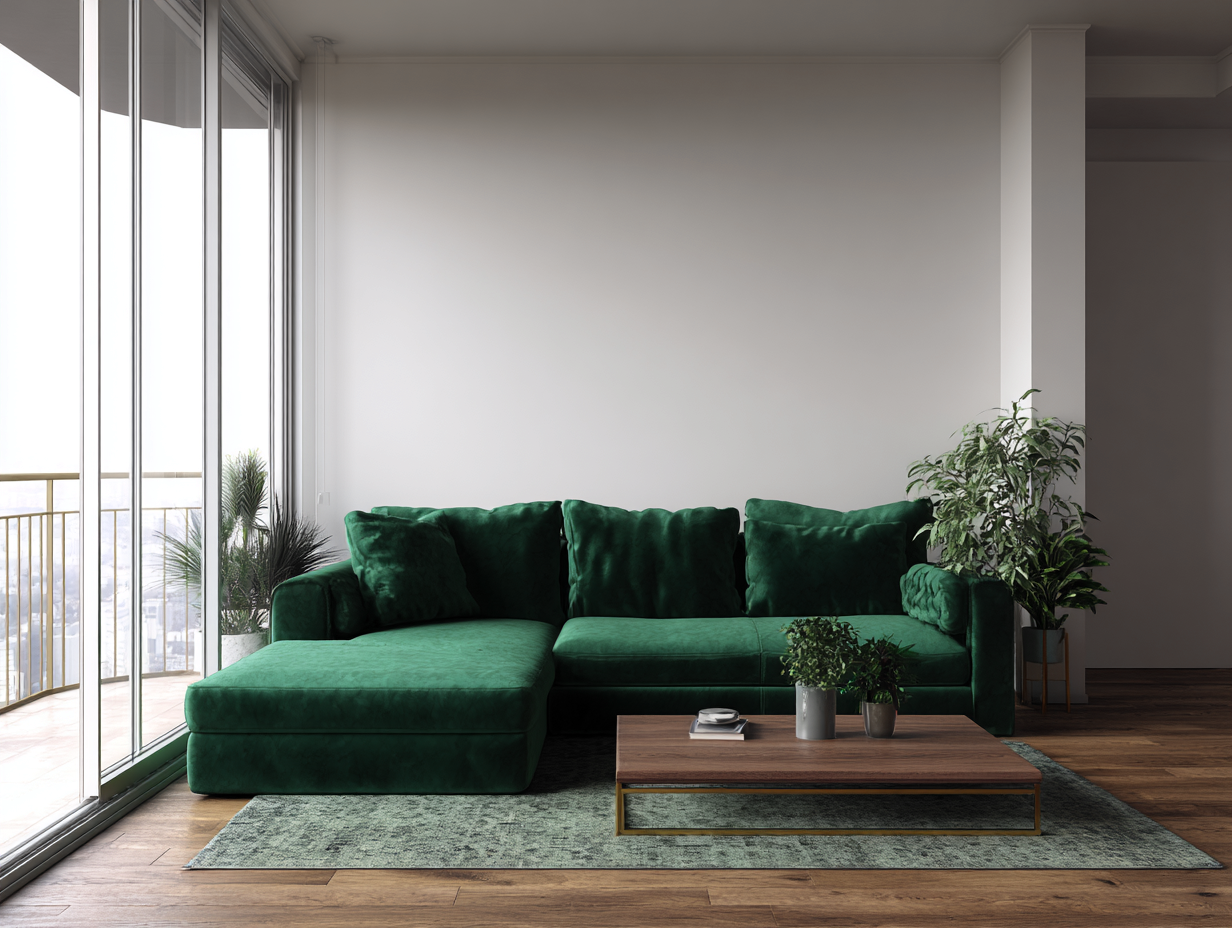 Canapé d'angle en tissu velours 290x165x82cm - vert foncé - pour salon - style contemporain