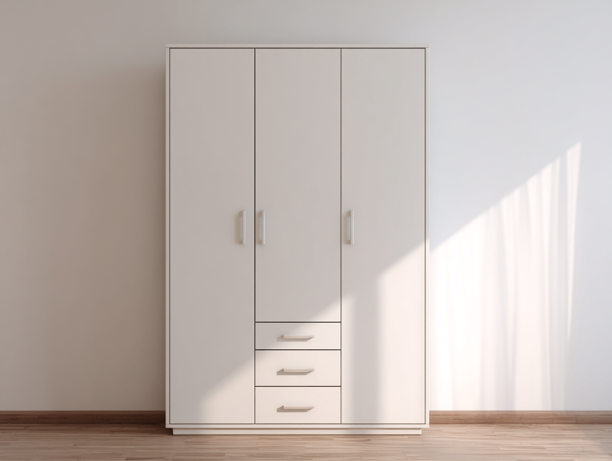 Armoire en bois 145x55x200cm - blanc - pour chambre - style épuré avec espace de rangement