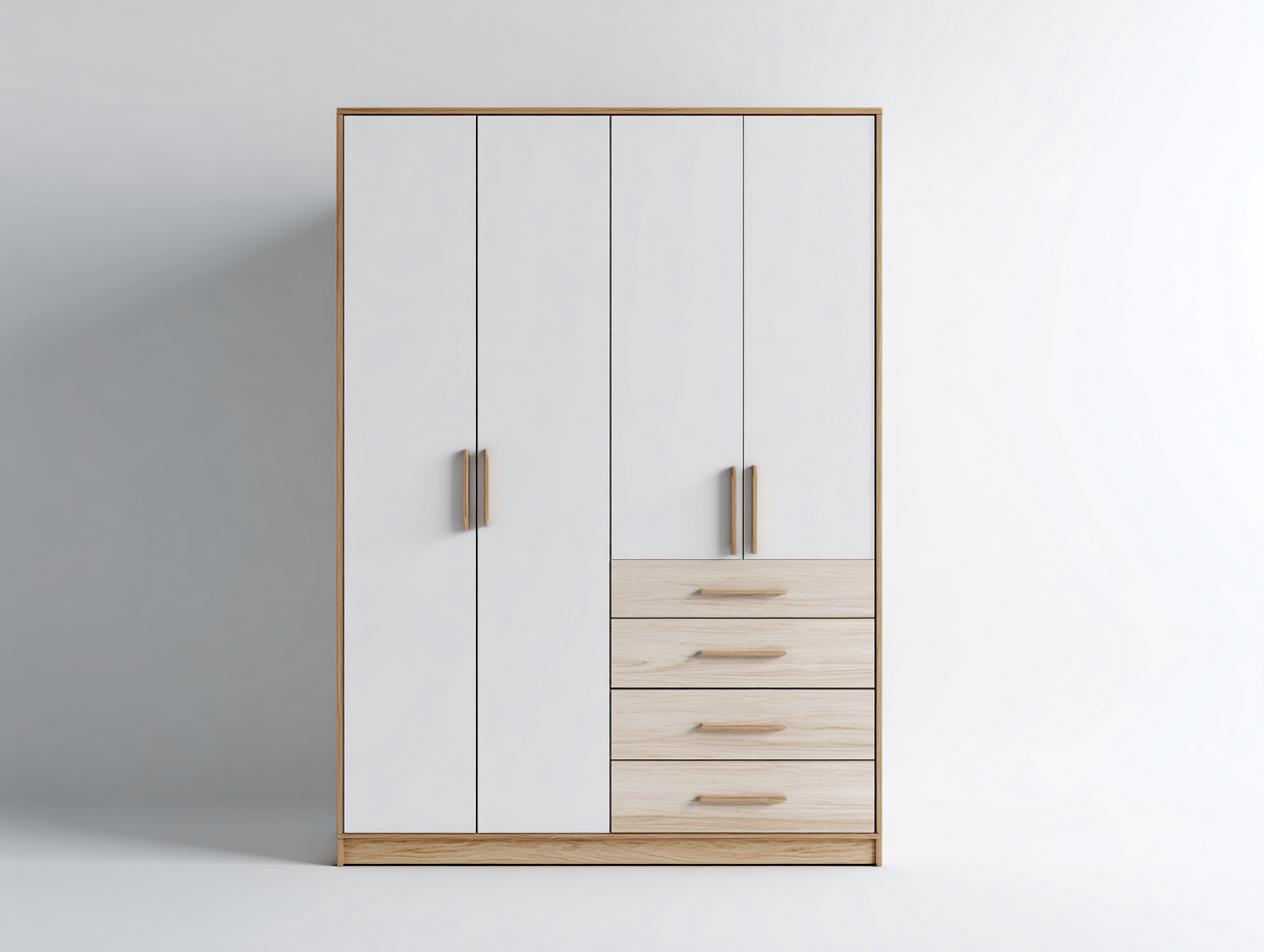 Armoire de chambre en bois 140x55x200cm - blanc/bois clair - rangement - style contemporain