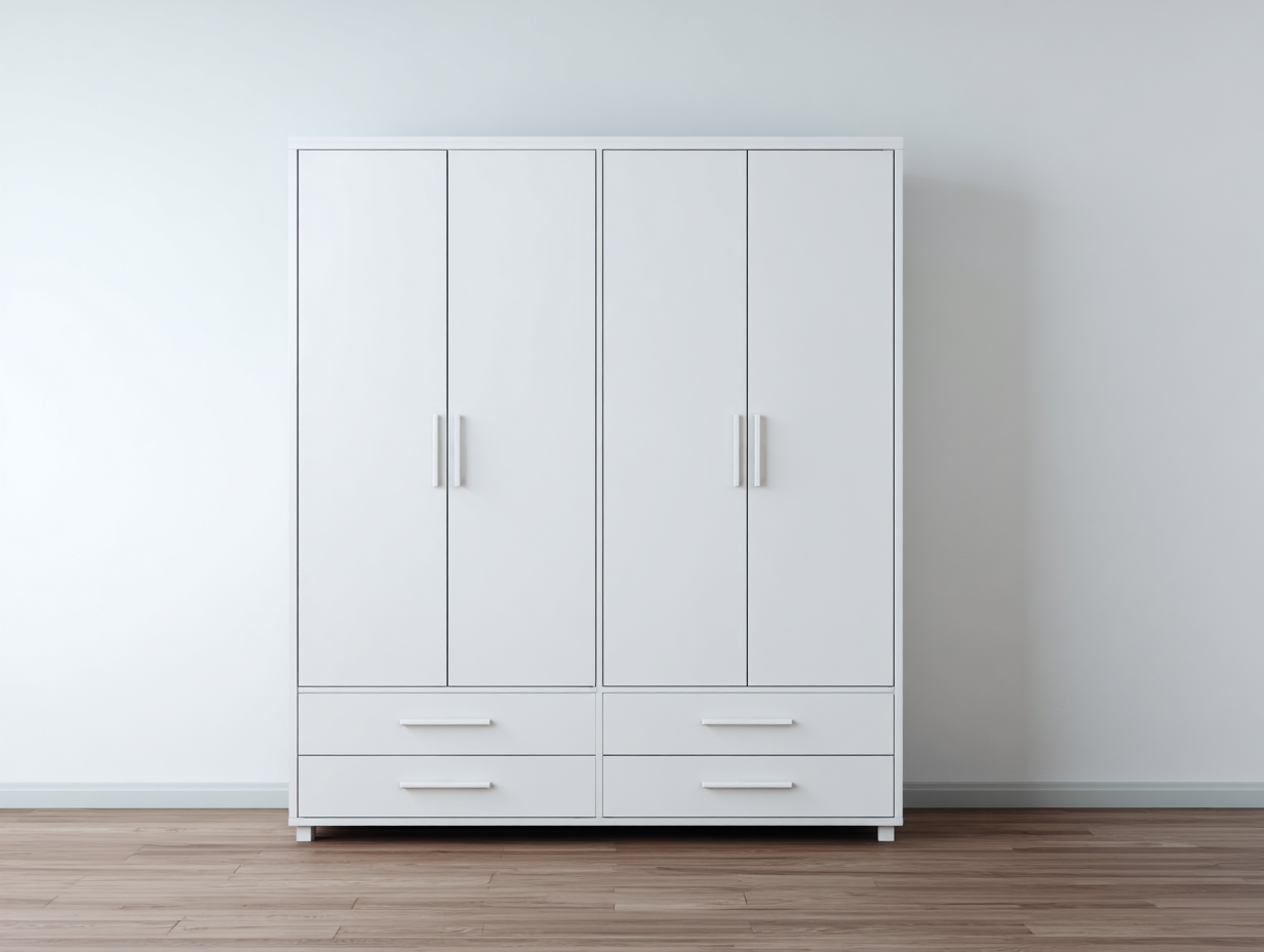 Armoire de chambre en bois 165x60x200cm - blanc - rangement - style contemporain