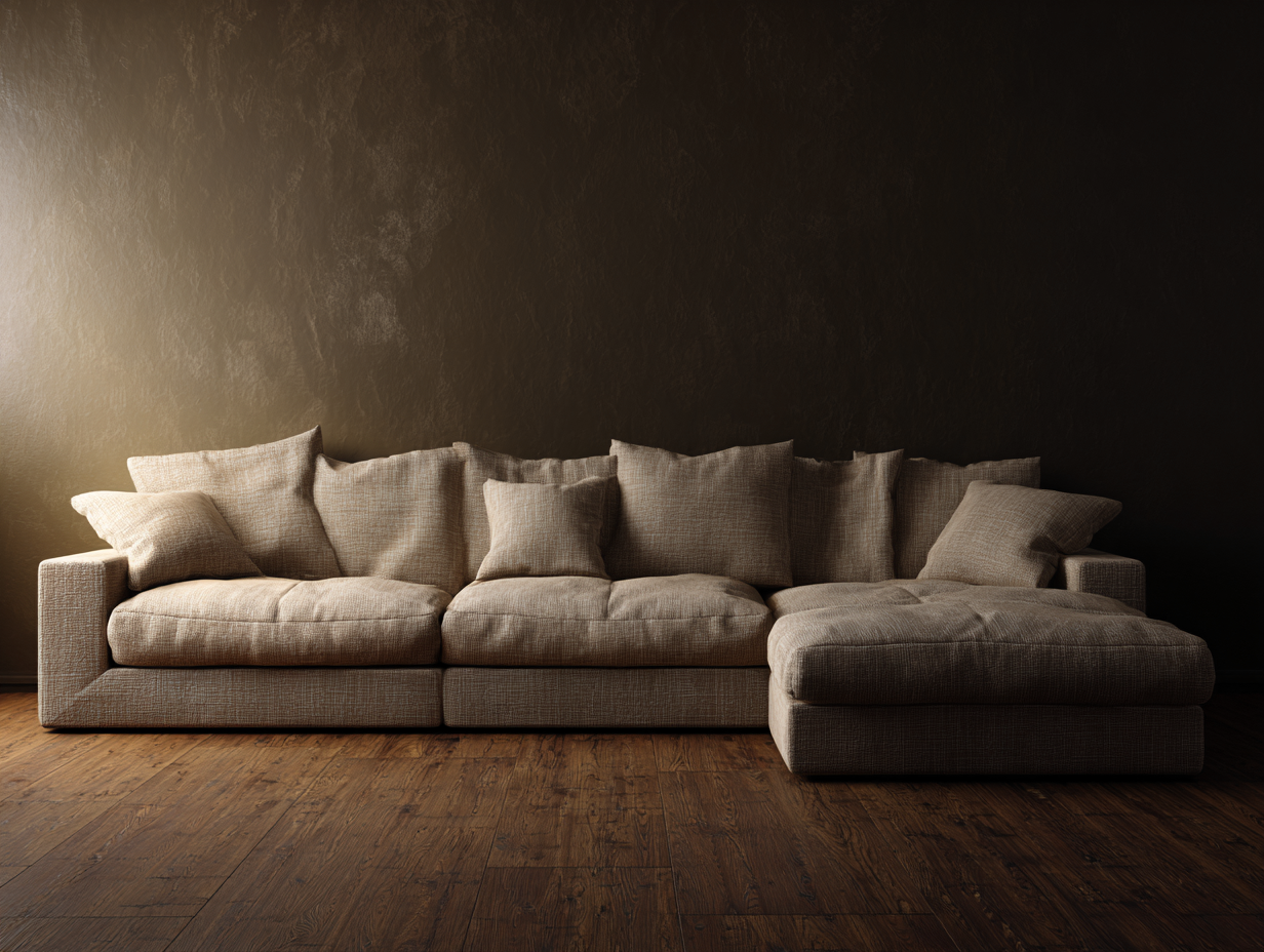 Canapé d'angle en tissu 280x180x85cm - beige - pour salon - style contemporain