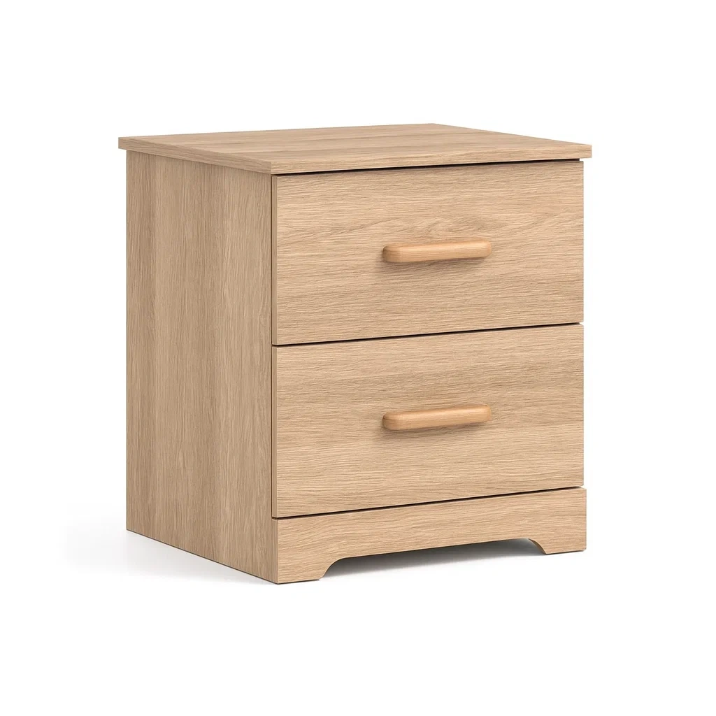 Table de chevet à deux tiroirs en bois chêne clair-MOBILIQO