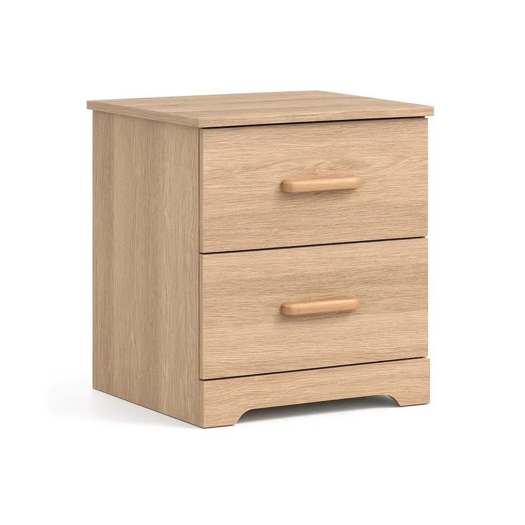 Table de chevet à deux tiroirs en bois chêne clair-MOBILIQO
