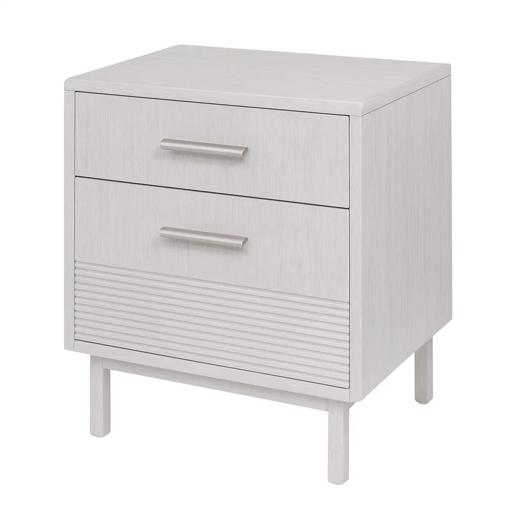 Table de chevet en bois blanc avec deux tiroirs-MOBILIQO