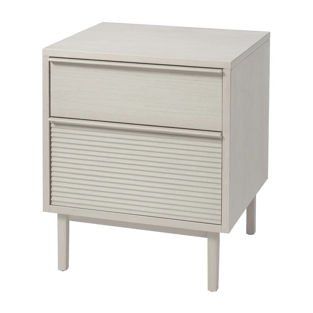 Table de chevet en bois avec 2 tiroirs gris clair-MOBILIQO