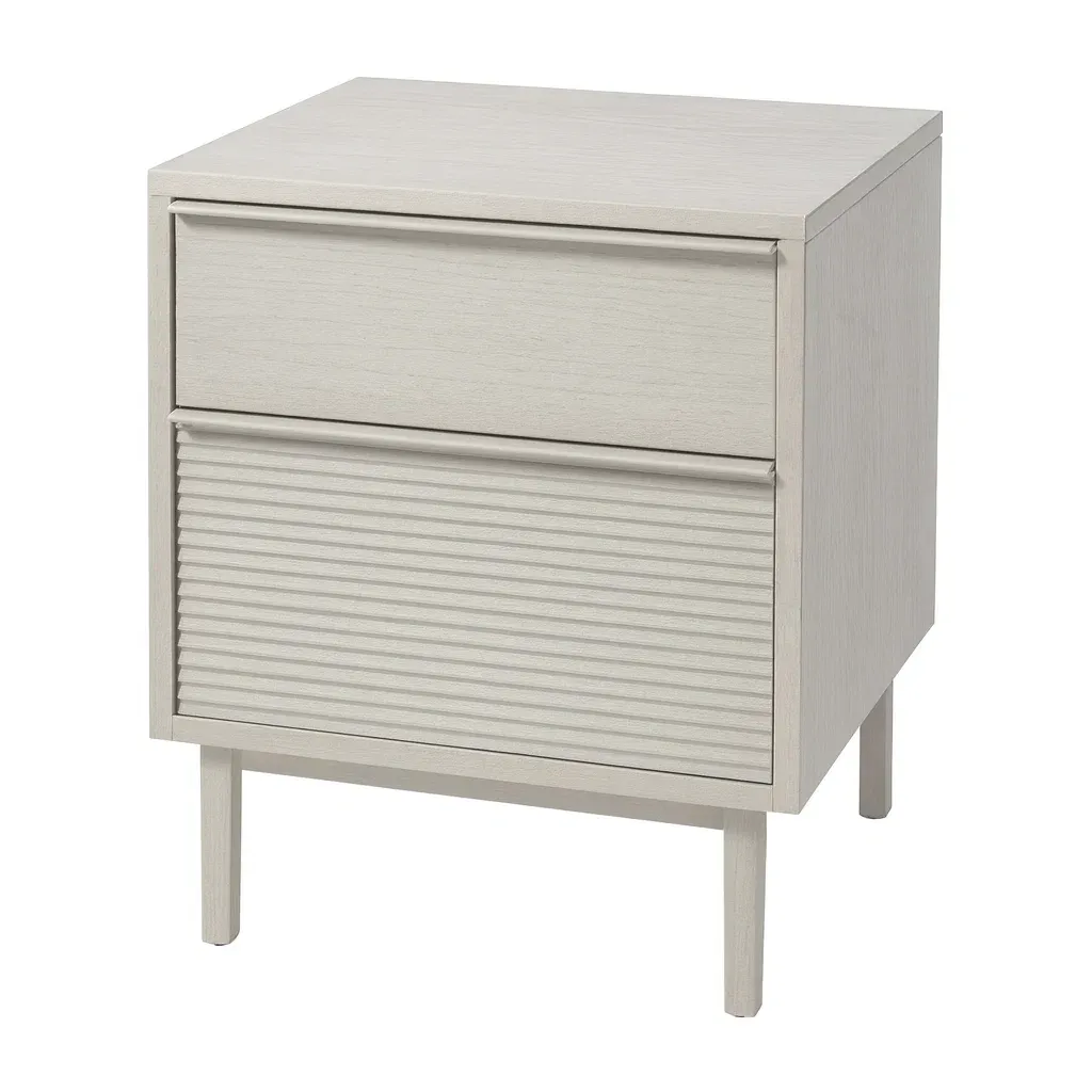 Table de chevet en bois avec 2 tiroirs gris clair-MOBILIQO
