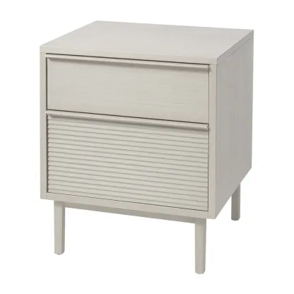 Table de chevet en bois avec 2 tiroirs gris clair-MOBILIQO