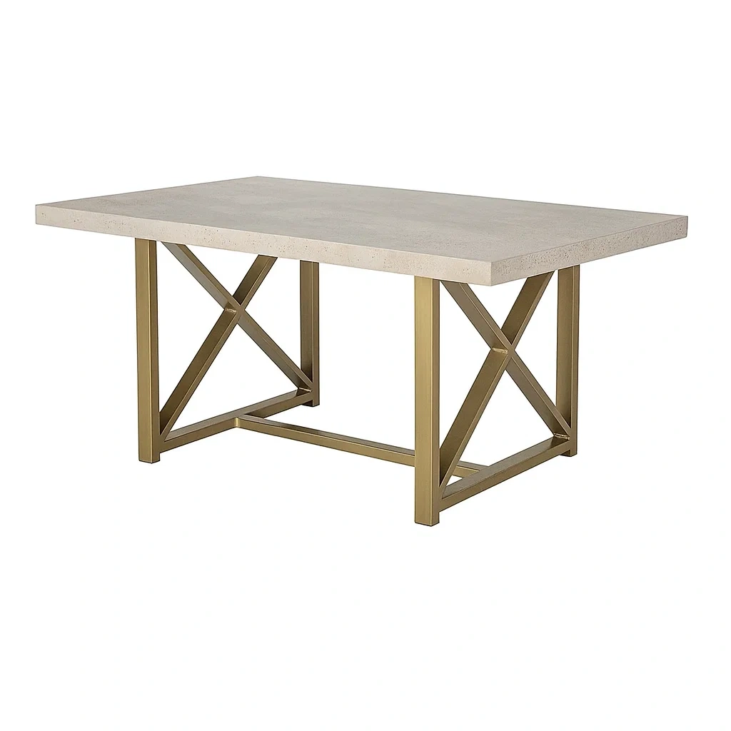 Table rectangulaire en composite de pierre avec pieds en métal doré-MOBILIQO