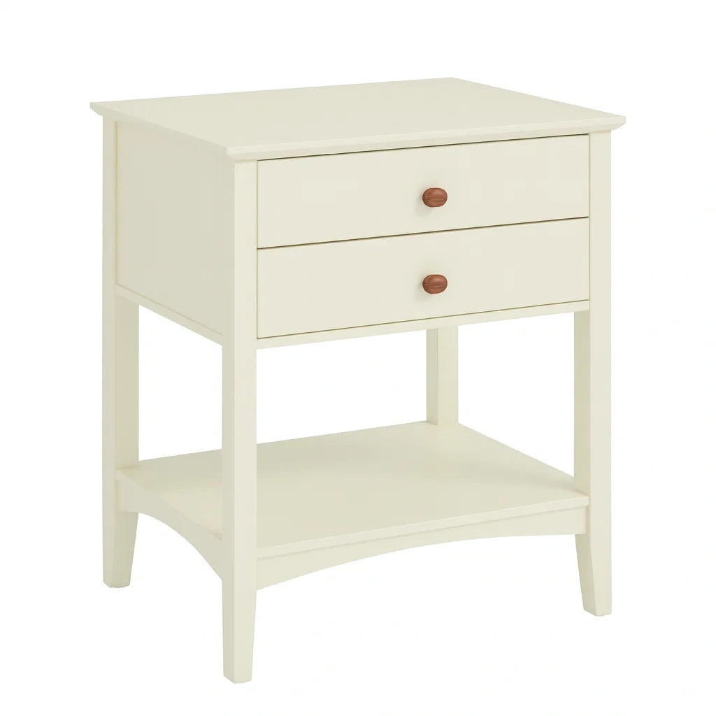 Table de chevet en bois avec 2 tiroirs crème-MOBILIQO