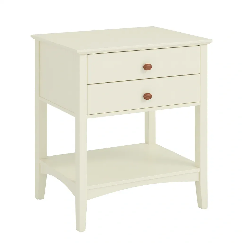 Table de chevet en bois avec 2 tiroirs crème-MOBILIQO