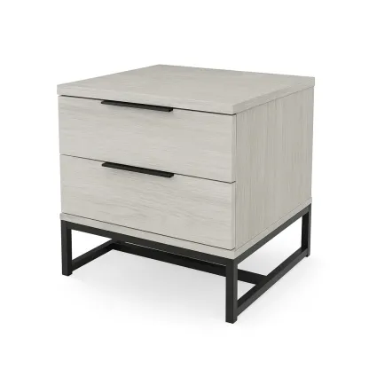 Table de chevet en bois MDF et métal avec 2 tiroirs gris clair/noir-MOBILIQO