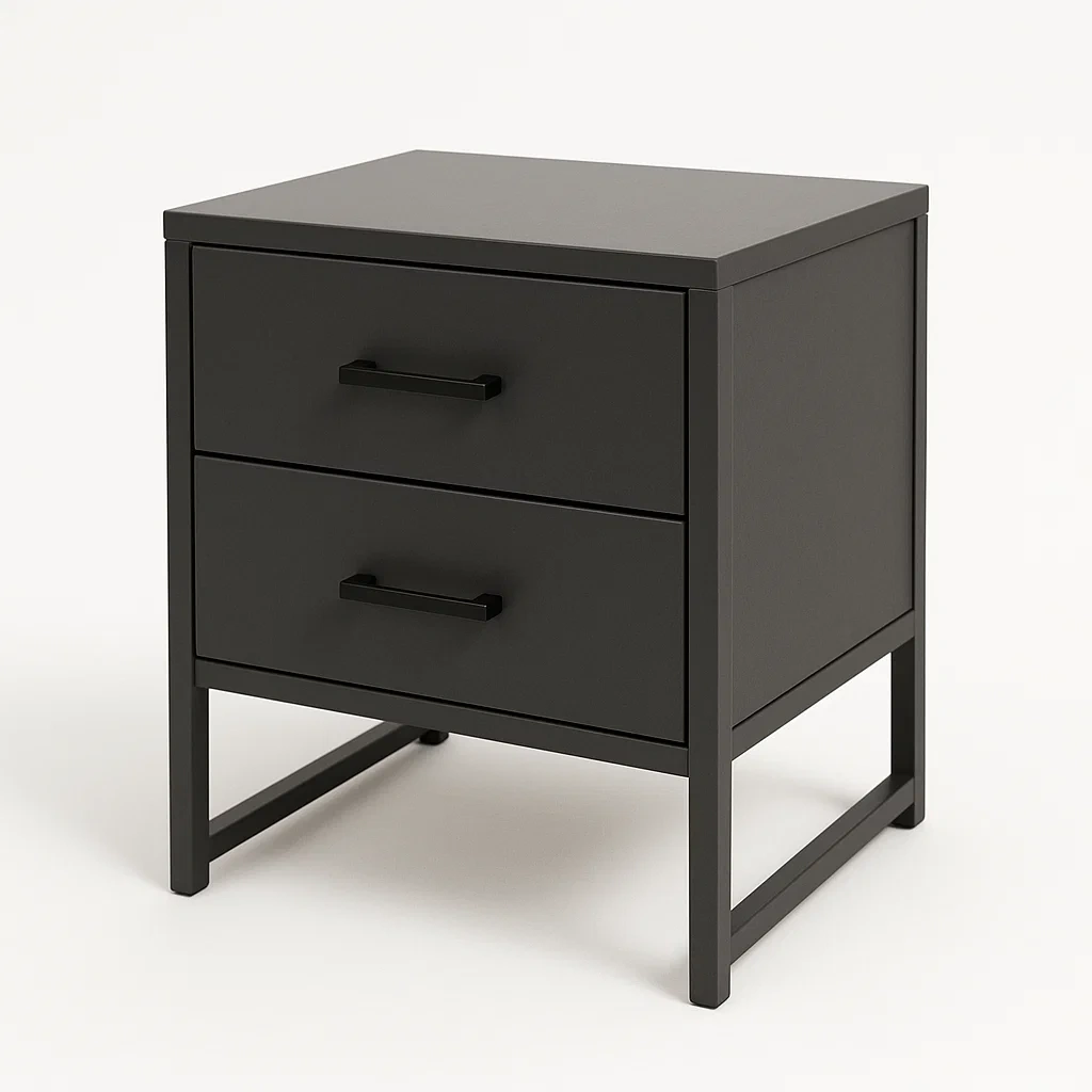 Table de chevet en métal noir avec 2 tiroirs-MOBILIQO