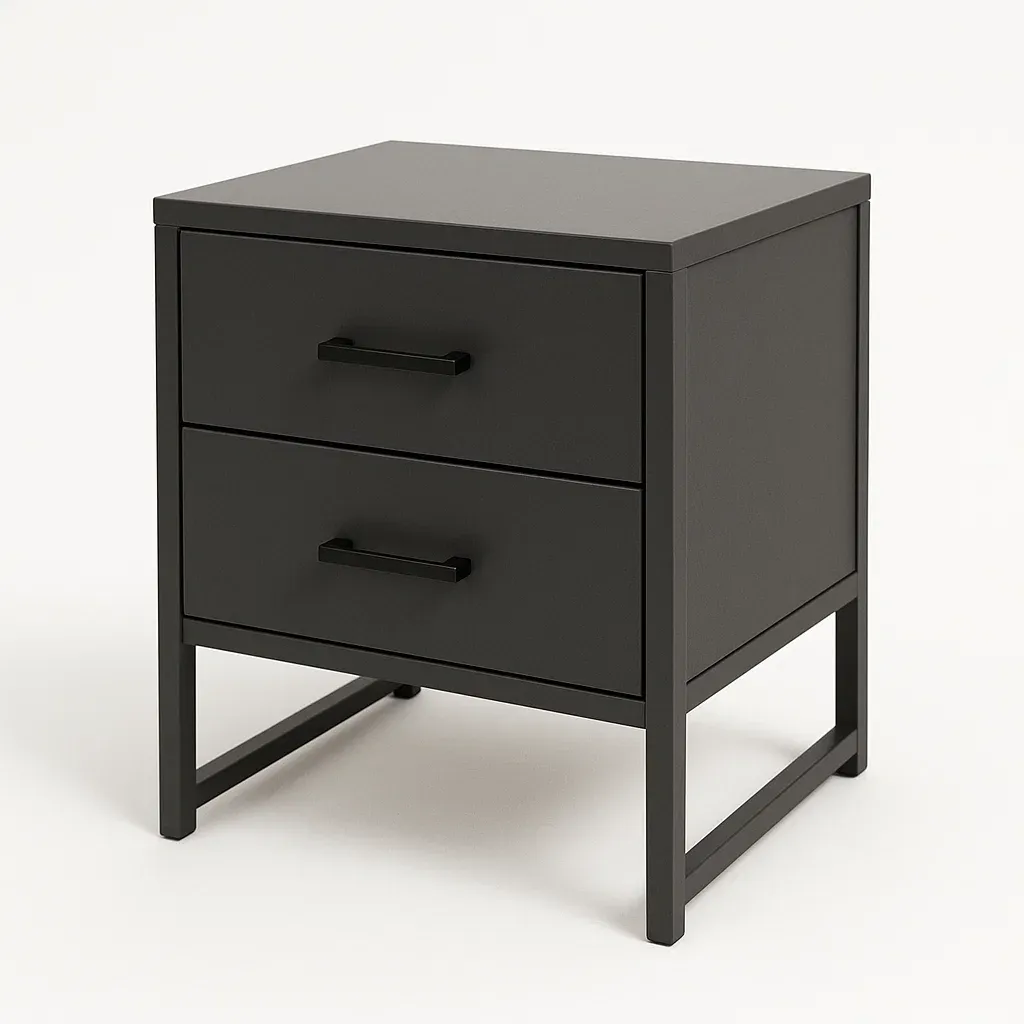 Table de chevet en métal noir avec 2 tiroirs-MOBILIQO